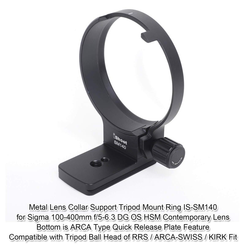 iShoot Tripod Mount Ring, Lens Collar Support Compatible with Sigma 100-400mm f/5-6.3 DG OS HSM Contemporary Lens (EF/F Mount), Bottom is ARCA Quick Release Plate for ARCA-Swiss Fit Tripod Ball Head - Image 2